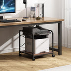 Under Desk Printer Stand, 20 Inches Deep Large Printer Table with Height Adjustable Storage Shelf, 2 Tier Rolling Printer Cart with Wheels for Home Office - Rustic Brown