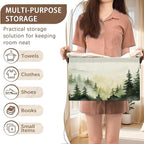 Woodland Mist Storage Basket Large 17x11.5x10.5 Inche-Collapsible Fabric Organizer Bin with Handles for Rustic Decor, Nursery, Cottage - Foldable Decorative Hamper with Foggy Forest Design-Single Pack