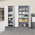Incbruce 72” Metal Storage Cabinet, Garage Cabinets and Storage System with Doors and Shelves, Tall Lockable Tool Cabinet for Garage, Office, Home (Grey White)