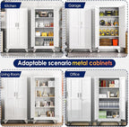 61" H Metal Garage Storage Cabinet, Rolling Tool Cabinet with 2 Doors and Wheels, Locker Steel Cabinet with 3 Adjustable Shelves, Organization Cabinet for Garage,Office,Home,Gym,School（White）