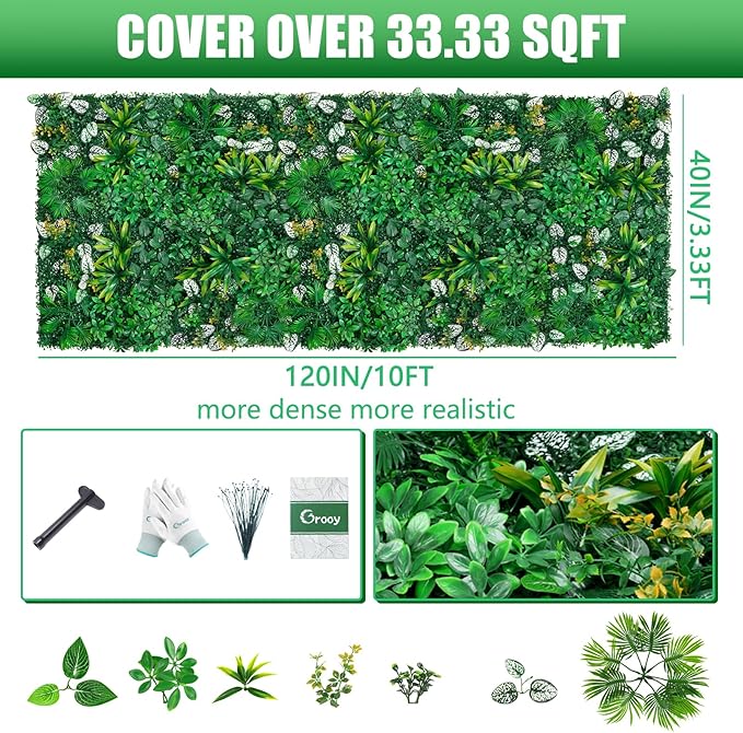 Artificial Hedge Grass Wall, Boxwood Panels 40"x120"(33.33 SQFT), UV Protected Greenery Wall Backdrop, Green Wall Decor for Outdoor Indoor Wedding Décor