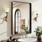 36x24 Inch Black Bathroom Mirror - Modern Black Rectangle Mirror for Wall with Rounded Corners, Bathroom Mirrors for Vanity, Aluminum Alloy Framed Mirror Hangs Horizontally or Vertically