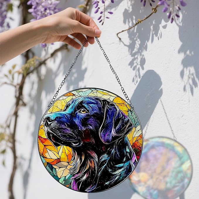 8″ Stained Glass Window Hanging Ornament, Black Labrador Retriever Stained Glass Suncatcher Ornament, Sun-Catcher Window Decor | Gifts for Dog Lovers, Dog Lover Gift, Pet Lover Gift