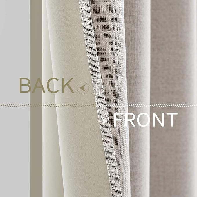 MIULEE 100% Blackout Linen Textured Curtains for Bedroom Solid Thermal Insulated Ivory Grommet Room Darkening Curtains & Drapes Luxury Decor for Living Room Nursery 42 x 84 Inch (2 Panels)
