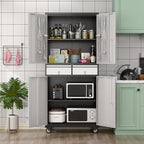 Aobabo 71" H 2 Drawer Metal Storage Cabinet with Wheels and 4 Pegboards,Lockable Steel Garage Storage Cabinet with 2 Adjustable Shelves,Black Sliver,Assembly Required
