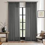 Charcoal Grey Pinch Pleated Linen Curtains 90 Inches Long for Living Room Bedroom 2 Panels Light Filtering Pinch Pleat Hooks Rings Back Tab Dark Grey Modern Farmhouse 90 Inch Window Curtain Drapes