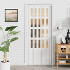 49-60 x 80in Accordion Doors Interior Folding Door, White PVC Accordion Door with 4 Frosted Acrylic Glass with Upgraded Roller & Handle & Complete Hardware, for Closet Bathroom Doorways