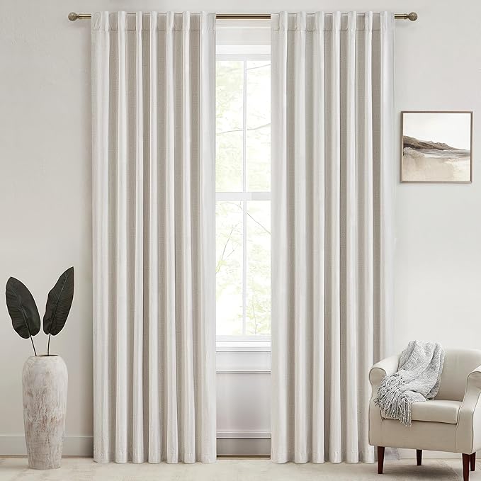 80 Inch Long Linen Blackout Curtains, 2 Panels Set for 76-80 inch Window Drapes Back Tab Pleated Boho Room Darkening Thermal Insulated Curtain for Sliding Glass Door (Birch 50" Wx80 L)