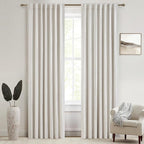 Birch Total Blackout Curtains 96 Inches Long for Bedroom 8 Foot Tall Heavy Thermal Rustic Country Curtains for Living Room Track System Window Treatments Beige Linen Burlap (50Wx96L 2 Panels)