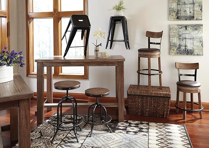 Signature Design by Ashley Pinnadel 30" Modern Swivel Pub Height Barstool, Light Brown