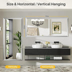 72x32 Inch Brushed Nickel Bathroom Mirror for Wall, Thick Metal Framed Rectangle Mirrors for Over Sink, Bedroom, Living Room, Entryway, Anti-Rust, HD Tempered Glass