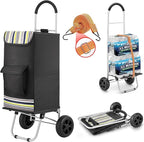 Shopping Cart, Super Loading Grocery Trolley, 220 lbs Capacity, Foldable Cart with Extra Large Black Shopping Bag Portable Grocery Utility Cart With Adjustable Bungee Cord