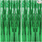 2 Pack Foil Curtain Backdrop Green Metallic Tinsel Foil Fringe Curtains Photo Booth Props for Birthday Wedding Engagement Baby Shower Bachelorette Christmas Holiday Celebration Party Decorations