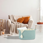 Large Rectangle Blankets Basket Living Room 22"x17"x12" Woven Cotton Rope Storage Baskets for Nursery Toy Baskets for Kids and Dogs Wicker Laundry Basket Bin for Clothes Towels green