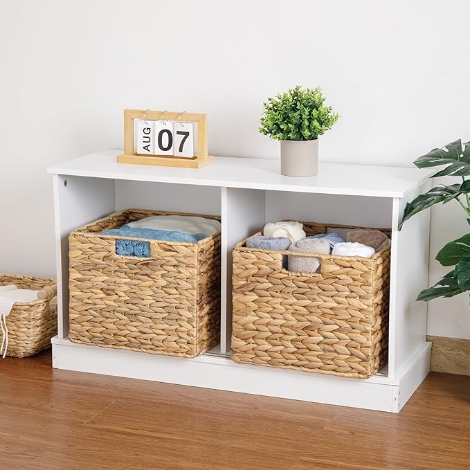 12X12X10in Water Hyacinth Storage Baskets, Wicker Storage Cubes Set of 3, Kitchen Baskets for Pantry Organization, Foldable Square Baskets for Shelves