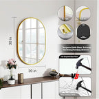 30x20 Mirror Runway Oval Wall Mounted Aluminum Alloy Metal Frame Rectangle Mirrors for Entryway Bedroom Bathroom Living Room 30 20 inch Gold