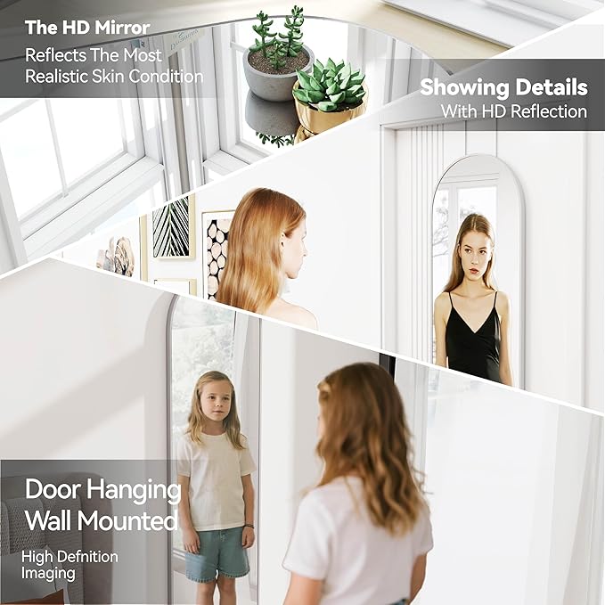 47x14 Mirror Full Length Back Door Hanging or Wall Mounted Aluminum Metal Frame Arch Mirrors for Entryway Bedroom Bathroom Dressing Living Room 47 14 inch Silver