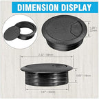 2" Spring Desk Grommet, JTemgle Plastic Cable Hole Cover Computer Table Cord Wire Organizer Caps Desktop Cord Management for Home Office TV Stands Tabletops - Black, 2 Pcs