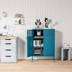 2 Mesh Door Metal Cabinet with Adjustable Shelves, Multipurpose Peacock Blue Storage Cabinet, 3-Tier,Metal Storage Cabinet for Office Home,Hallway(Peacock Blue, 47''H)