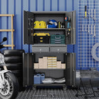 Aobabo 71" H 2 Drawer Metal Storage Cabinet with Wheels and 4 Pegboards,Lockable Steel Garage Storage Cabinet with 2 Adjustable Shelves,Black,Assembly Required