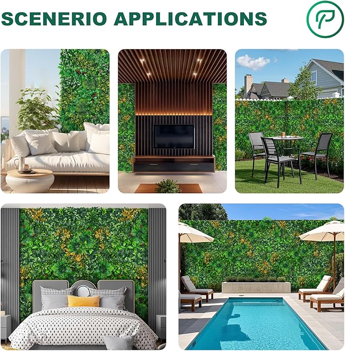 Artificial Grass Wall Panels, 40"x120" (33.33 sqft) Boxwood Wall Roll with Tropical Leaves, Faux Greenery Privacy Fence Screen, Grass Backdrop for Outdoor Indoor Garden Birthday Wedding Decor