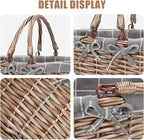 G GOOD GAIN Oval Picnic Basket with Folding Handles, Willow Hand Woven Shopping Basket, Bath Storage Gift Packing Basket, Wicker Empty Easter Eggs and Candy Small Gift Basket.GreyCheck