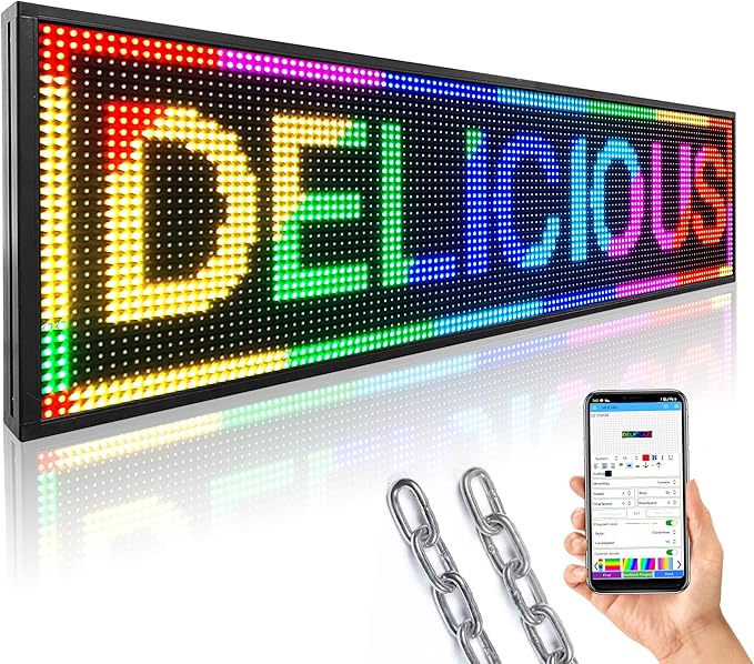 P10 52x14 inch Full Color WiFi LED Display Sign Outdoor Waterproof lP45 Digital Boardfor Restaurants, Cafes & Bars with Dynamic Ads, Remote Programming and Easy Setup