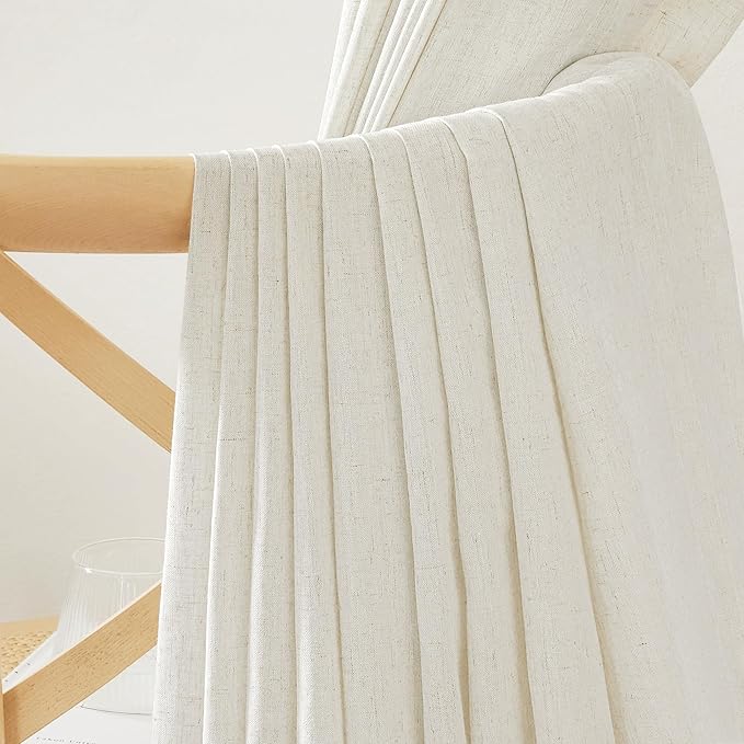 NICETOWN Natural Linen 102 inch Curtains for Bedroom, Back Tab & Rod Pocket with Pleat Tab Privacy Added with Light Filtering Window Treatments for Living Room, W52 x L102, 2 Panels