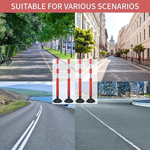 8 Pack Traffic Delineator Posts – High Visibility Reflective Safety Cones with Spring Base for Roadway, Parking, Garage, Construction Zones (Orange, 36 Inch)