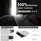 Gray 100% Black Out Linen Curtains 120 Inches Long 2 Panels Set for Kids Boys Room, Country Farmhouse Pleated Ceiling Track Curtain with Rod Pocket Window Drapes Heavy Thermal Privacy for Nursery