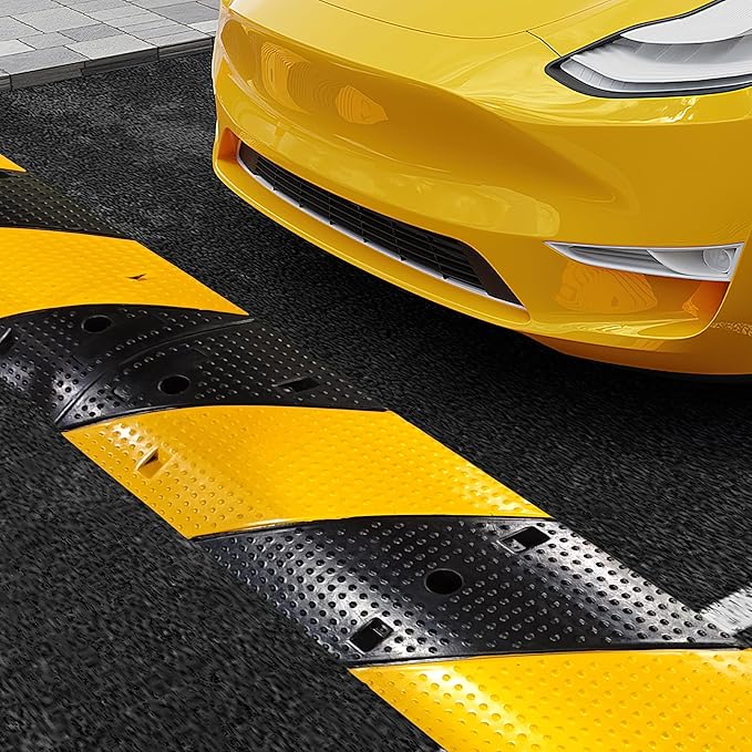 2 Pack 3.3 ft Speed Bumps - Heavy-Duty Rubber Construction, Dual Channel Floor Cord Cover, High Visibility Design, Non-Slip Surface, Easy Installation and Modular Design