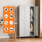 Aobabo Metal Locker for Employees, 6 Doors Metal Locker Cabinet with Lock, Industrial Storage with 18 Hooks, Storage for Office, Gym, Dormitory, Assembly Required, Light Grey