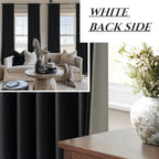 Black Blackout Curtains 96 Inches Long 2 Panel Set, Sun Blocking Curtains for Bedroom Modern Black Window Linen Drapes Thermal Insulated Pleated with Heading Tape Pin Hooks (W50 xL96)
