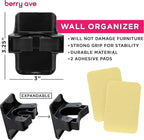Combo 5 Slot Broom Holder w/ 1 Self Adhesive Mop Gripper No-Drilling, Wall Mount Tool Organizers For Kitchen, Garage, Laundry Room- Anti-Slip Hanger For Brooms, Mops, Rakes, Dustpans (Black / Black)