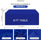 HolidayIdeas Fitted Tablecloths for 8 Foot Rectangle Table, Wrinkle Resistant Washable Table Cover 30x96 Inch for Vendor Booth Display, Banquet, Trade Show, Royal Blue, 4 Pcs