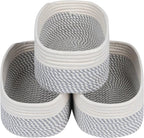 CubesLand Small Baskets, Storage Baskets for Organizing Shelves, Rectangular Woven Storage Basket Natural Cotton Rope Bins Closet Baby Nursery Empty Gifts Basket Off White/Mixed Gray