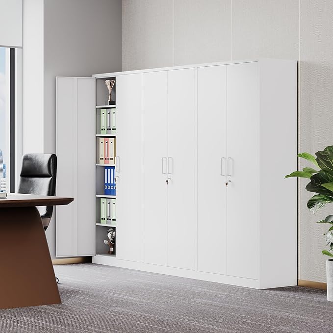 SISESOL Metal Storage Storage Cabinet with 5 Adjustable Shelves,White Metal Cabinet with Locking Doors,Steel Pantry Cabinet with Lock,71" Lockable Storage Cabinet for Home,Office,Garage,Kitchen,Shop