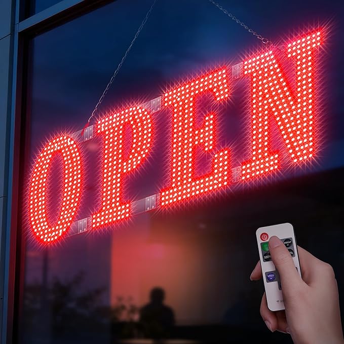 40" x 14" Large LED Open Signs with Remote Control 14 Modes Dimmable Open Sign for Business Window Stores Retail and Restaurant Red