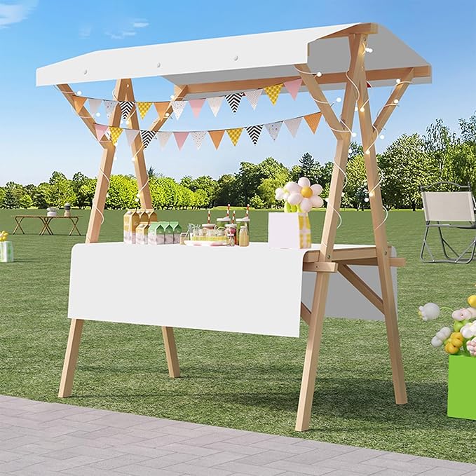 Outdoor Vendor Cart, Portable Cart with Canopy, Movable Stall Display Stand, Foldable Vending Stand Kiosk Display Trolley with Canopy, for Market, Street Food, Events(White 2,120cm/47.2in)