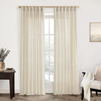 XTMYI Light Beige Curtains for Living Room,Linen Semi Sheer Light Filtering Farm House Curtain Set for Home Studio,9 FT 108 Inches Long