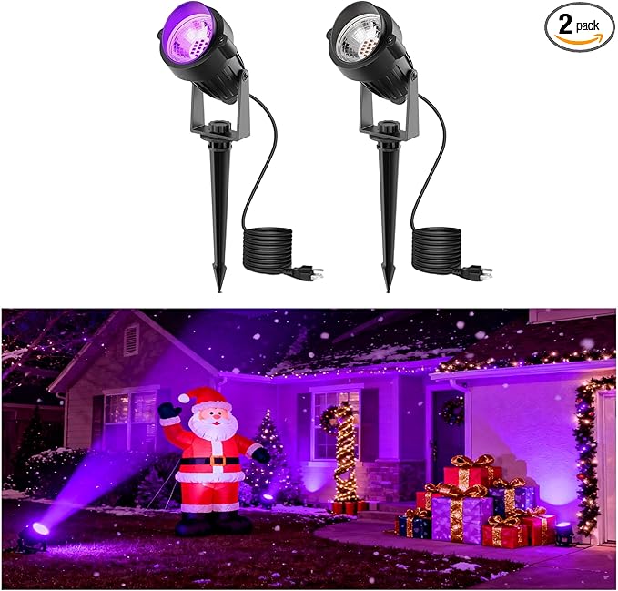 L LOHAS LED Christmas Spotlight Outdoor, Purple Halloween Spot Lights for Yard, Auto On/Off 5W 120V Landscape Lighting for House, Holiday, Trees, Decoration, 450LM IP66 Waterproof, UL Listed, 2 Pack