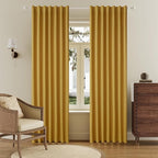 DUALIFE Full Blackout Yellow Curtains 63 Inch Long Linen Textured Curtains Thermal Insulated Heat Blocking Noise Reducing Vintage Drapes for Nursery Bedroom Rod Pocket&Back Tab 2 Panels 50W x 63L