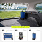 Collapsible Wagon with Wheels,Wagons Carts Foldable Wagon Cart with Flexible Handle, Lightweight Portable Folding Utility Grocery Shopping Cart for Grocery Sports Garden Camping(Blue)