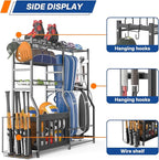 Garage Sports Equipment Organizer, Strong Load Bearing Golf Bag Organizer, Multi Use Golf Ball Rack Basketball Rack for Sports Gear and Outdoor Toy Ball Storage