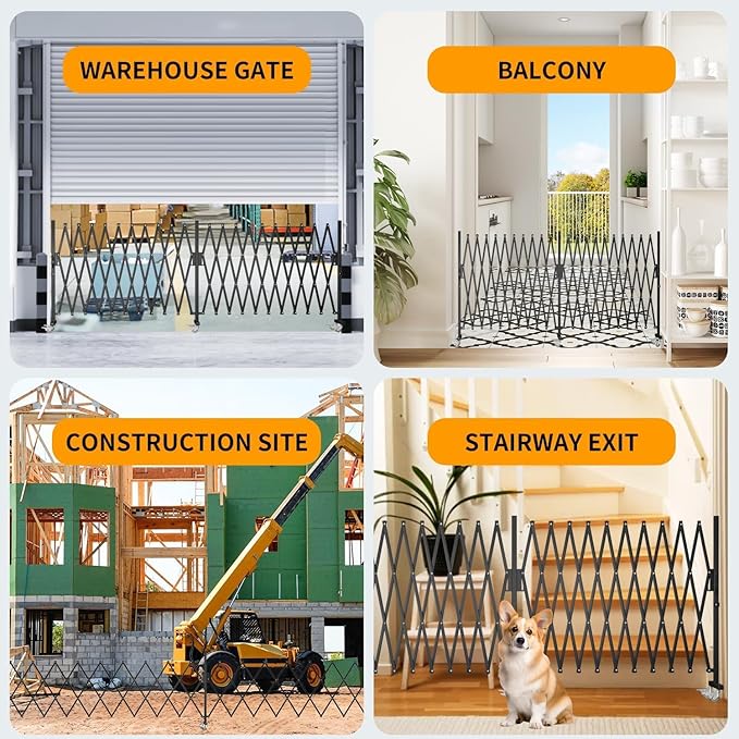 Expandable Barricade Gate,200" Metal Safety Barrier Gate with Casters,Accordion Garden Yard Outdoor Indoor Fence Folding Security Dog Gates Wall Mount,Black