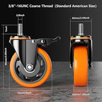 Stem Caster Wheels 3 Inch Heavy Duty Threaded Stem Casters UNC 3/8"-16 x 1 Swivel Casters Set of 4 with Safety Dual Locking Wheel for Furniture and Cart