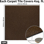 Carpet Tiles Peel and Stick, Self Adhesive Carpet Floor Tile 24" x 24", Brown Soft Padded Flooring Sticker, Home Decor for Bedroom Living Room Office, 10 Tiles per Box