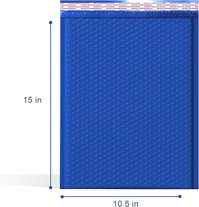 Royal Blue 10.5x16 Inch Poly Bubble Mailers #5 | Self Seal Large Padded Envelopes Air Cushioned Bubble Mailer | Usable Size 10.5x15 Inch | Waterproof Lightweight Mailing Shipping Bags | 100 Pack Bulk