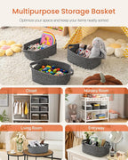 KALLAX Small Woven Basket, 14 x 10 x 5.6 Inches, Small Storage Baskets for Organizing, Gift Baskets Empty, Cute Rope Shelf Closet Storage Bins for Shelves, Dog Toy Basket, Mixed Black