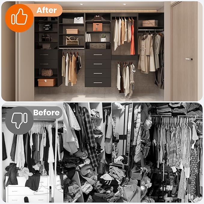 ROOMTEC 22.5" Tall Hanging Closet Unit, Modular Closet System with Hanging Rod, Wardrobe Organizer for Bedroom or Walk-in Closet, Wall Mounted, Customizable Clothes Storage Unit, Black
